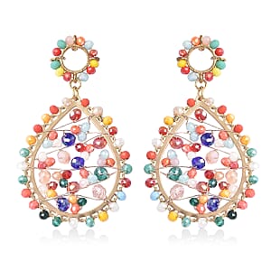 Simulated Multi Gemstone Drop Earrings in Goldtone