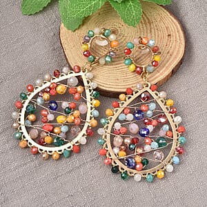 Simulated Multi Gemstone Drop Earrings in Goldtone