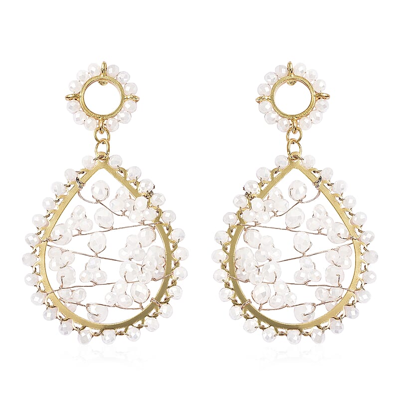 Simulated White Aurora Borealis Topaz Drop Earrings in Goldtone