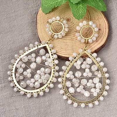 Simulated White Aurora Borealis Topaz Drop Earrings in Goldtone