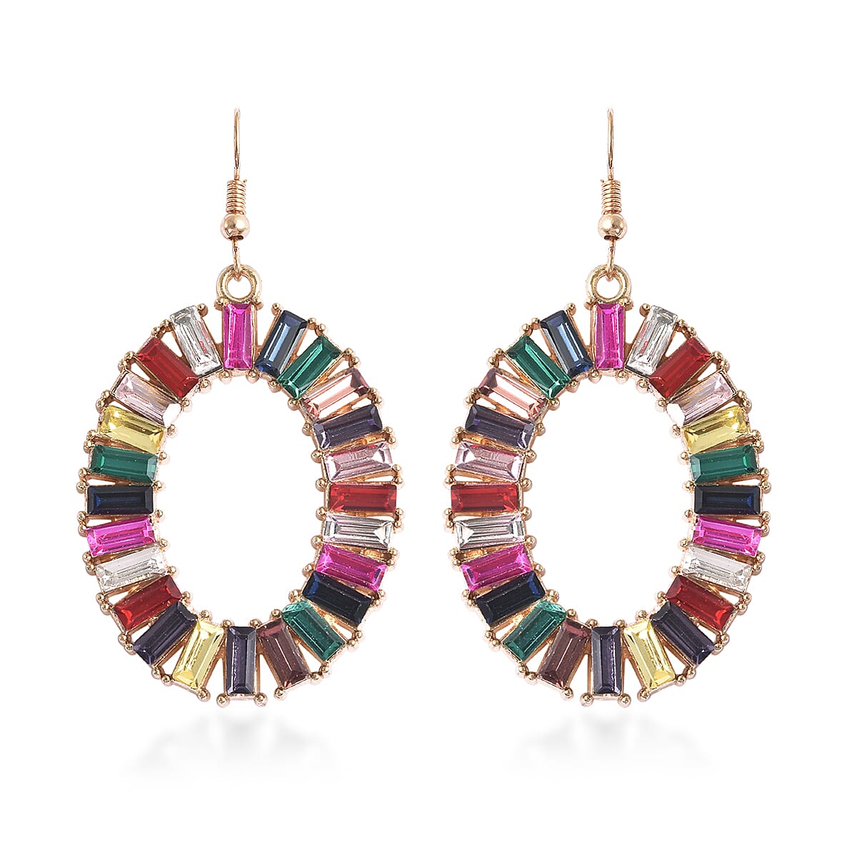 Simulated Multi Gemstone Hoop Earrings in Goldtone and ION Plated Stainless Steel