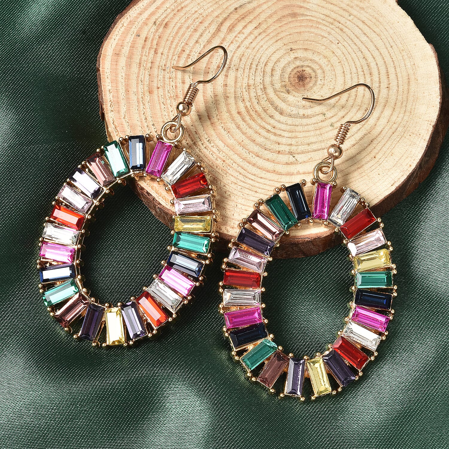 Simulated Multi Gemstone Hoop Earrings in Goldtone and ION Plated Stainless Steel