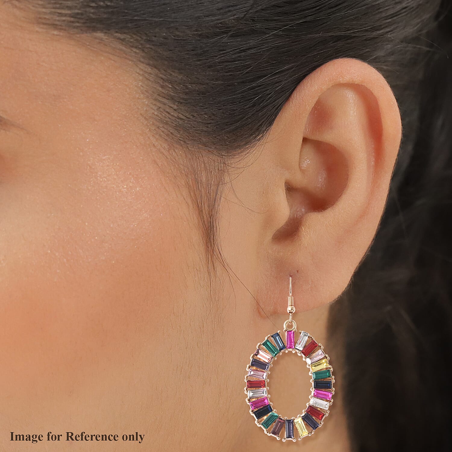 Simulated Multi Gemstone Hoop Earrings in Goldtone and ION Plated Stainless Steel