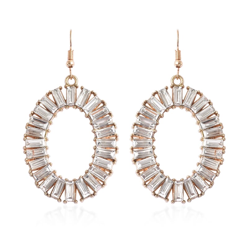 Simulated White Topaz Hoop Earrings in Goldtone and ION Plated Yellow Gold Stainless Steel