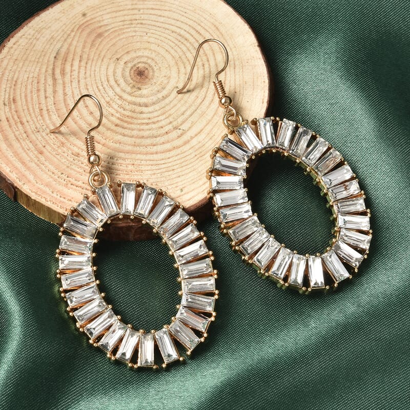 Simulated White Topaz Hoop Earrings in Goldtone and ION Plated Yellow Gold Stainless Steel