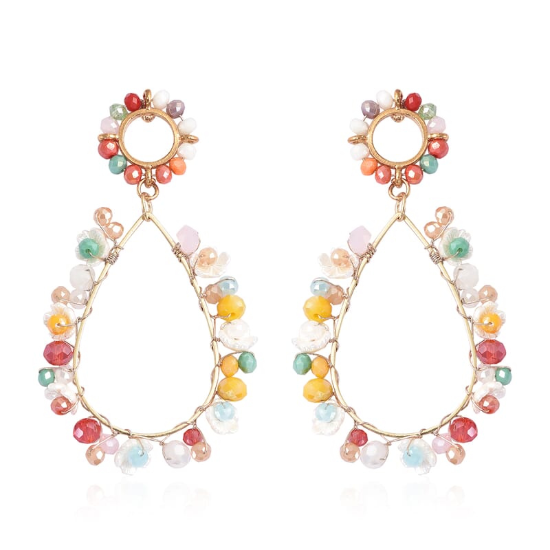 Simulated Multi Gemstone and Resin Drop Earrings in Goldtone