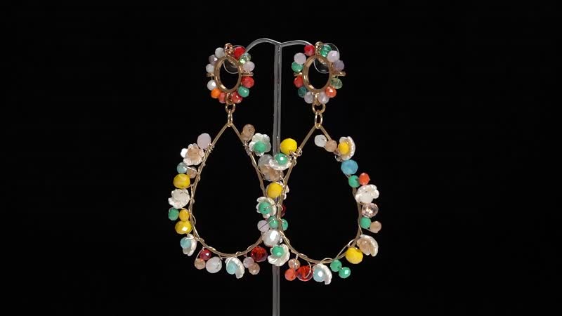 Simulated Multi Gemstone and Resin Drop Earrings in Goldtone