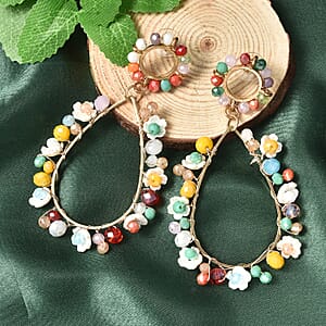 Simulated Multi Gemstone and Resin Drop Earrings in Goldtone 