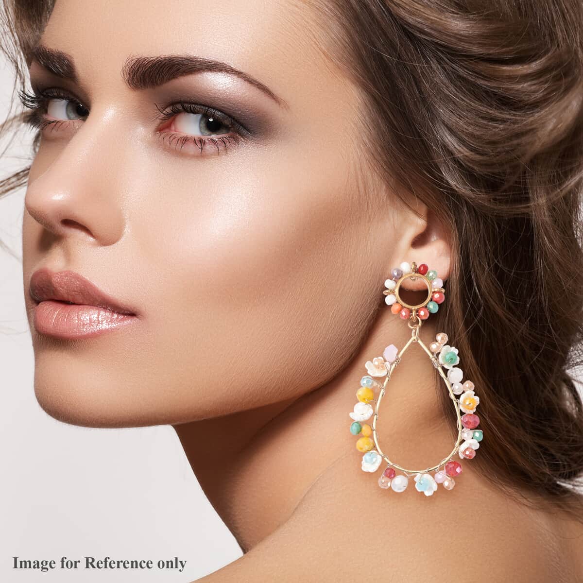 Simulated Multi Gemstone and Resin Drop Earrings in Goldtone  image number 2