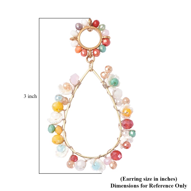Simulated Multi Gemstone and Resin Drop Earrings in Goldtone
