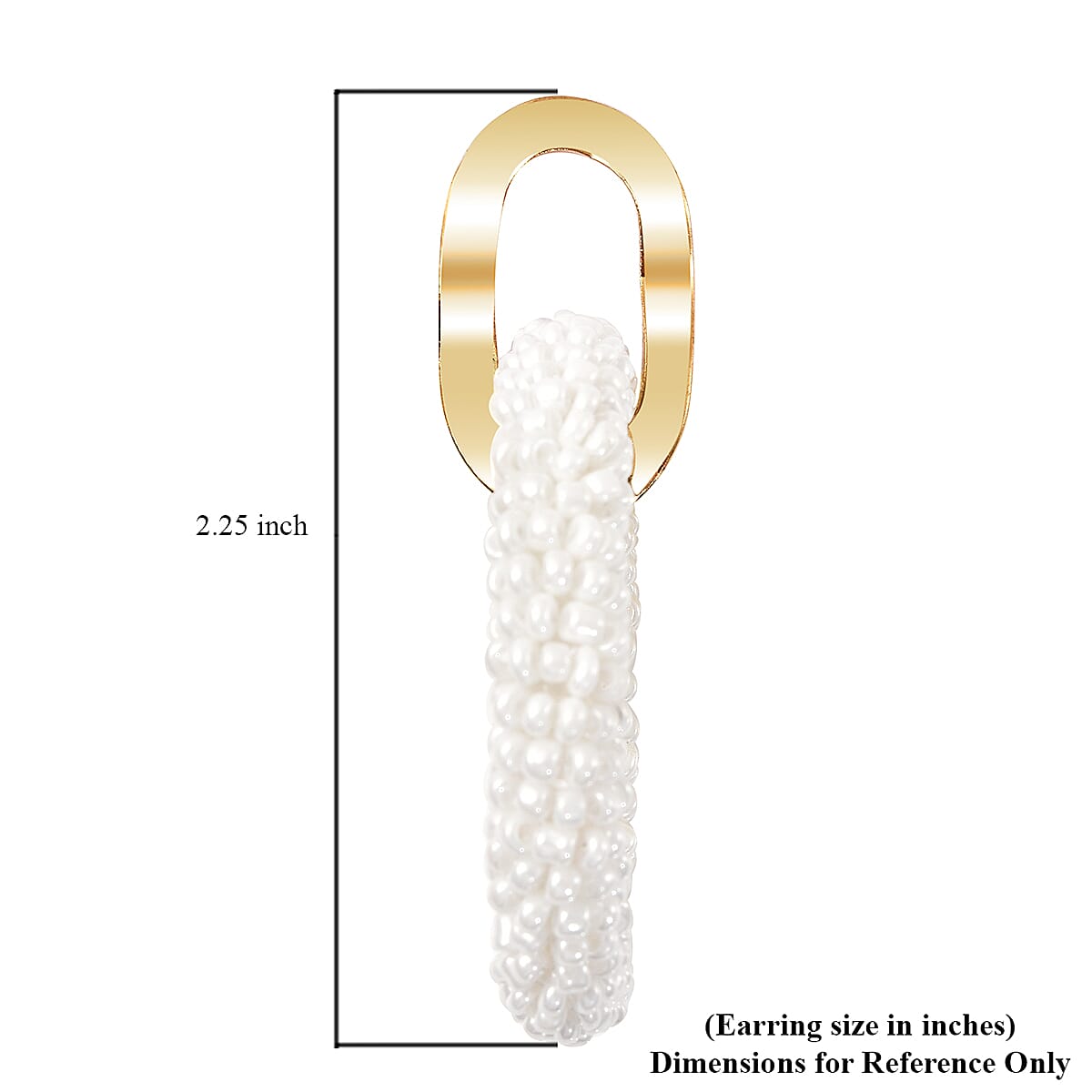 White Seed Beads Hoop Earrings in Goldtone