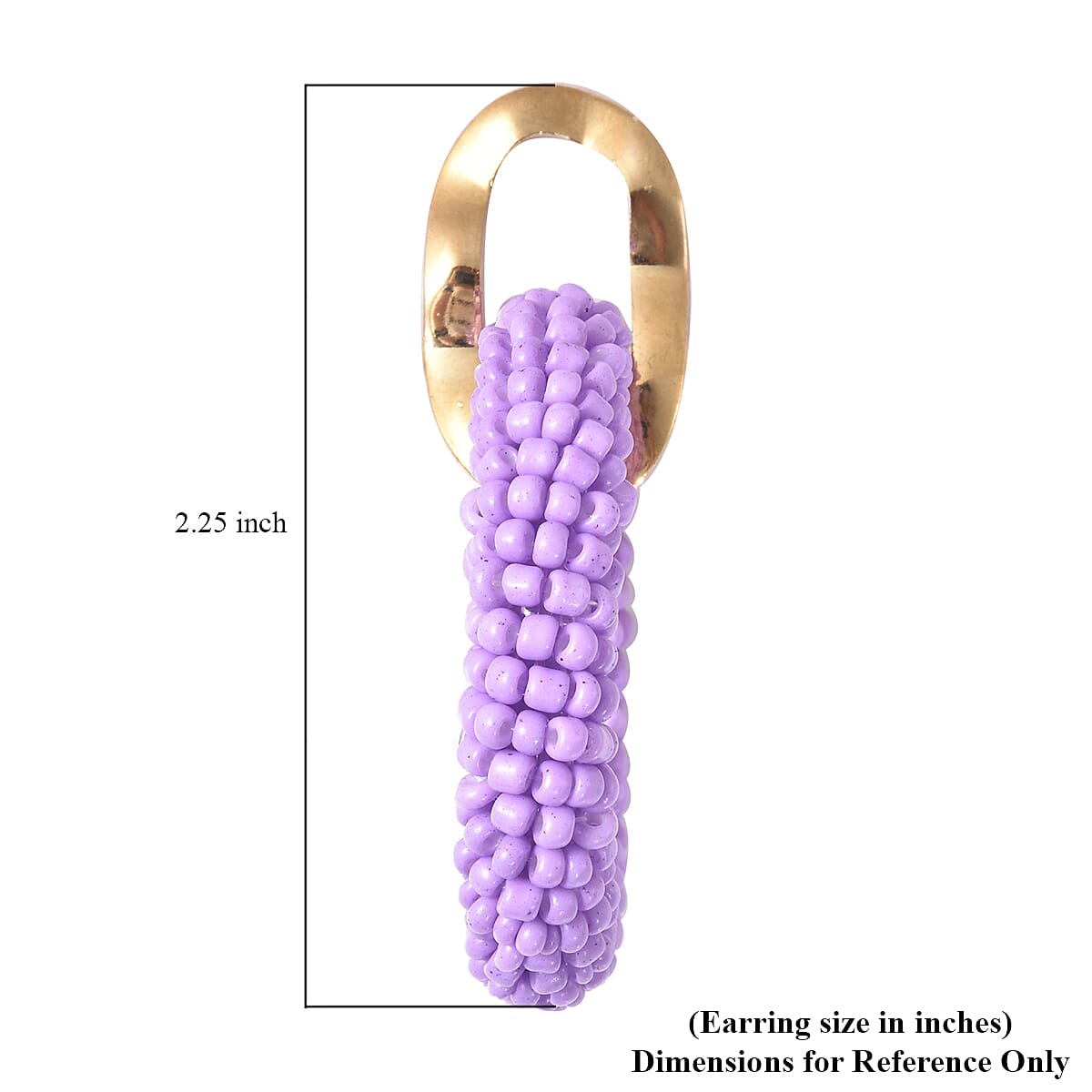Purple Seed Beaded Hoop Earrings in Goldtone image number 4