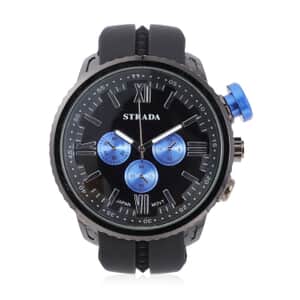 Strada Japanese Movement Blue false Button Dial Watch in Black Silicone Strap (25.90 mm) (6-7.5 Inches)