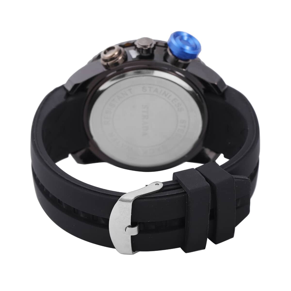Strada Japanese Movement Blue false Button Dial Watch in Black Silicone Strap (25.90 mm) (6-7.5 Inches) image number 5