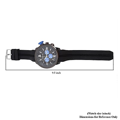 Strada Japanese Movement Blue false Button Dial Watch in Black Silicone Strap (25.90 mm) (6-7.5 Inches)