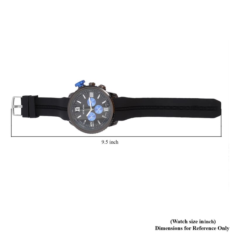 Strada Japanese Movement Blue false Button Dial Watch in Black Silicone Strap (25.90 mm) (6-7.5 Inches)