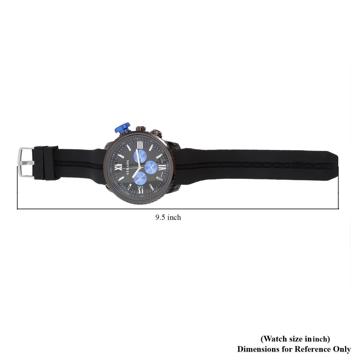 Strada Japanese Movement Blue false Button Dial Watch in Black Silicone Strap (25.90 mm) (6-7.5 Inches) image number 6