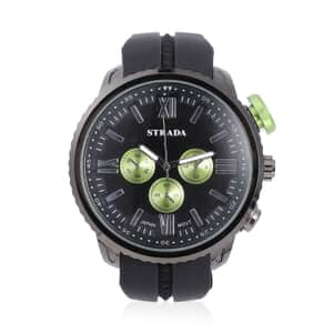 Strada Japanese Movement Green false Button Dial Watch in Black Silicone Strap (25.90 mm) (6-7.5 Inches)
