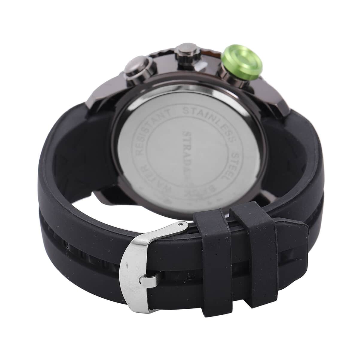 Strada Japanese Movement Green false Button Dial Watch in Black Silicone Strap (25.90 mm) (6-7.5 Inches) image number 5