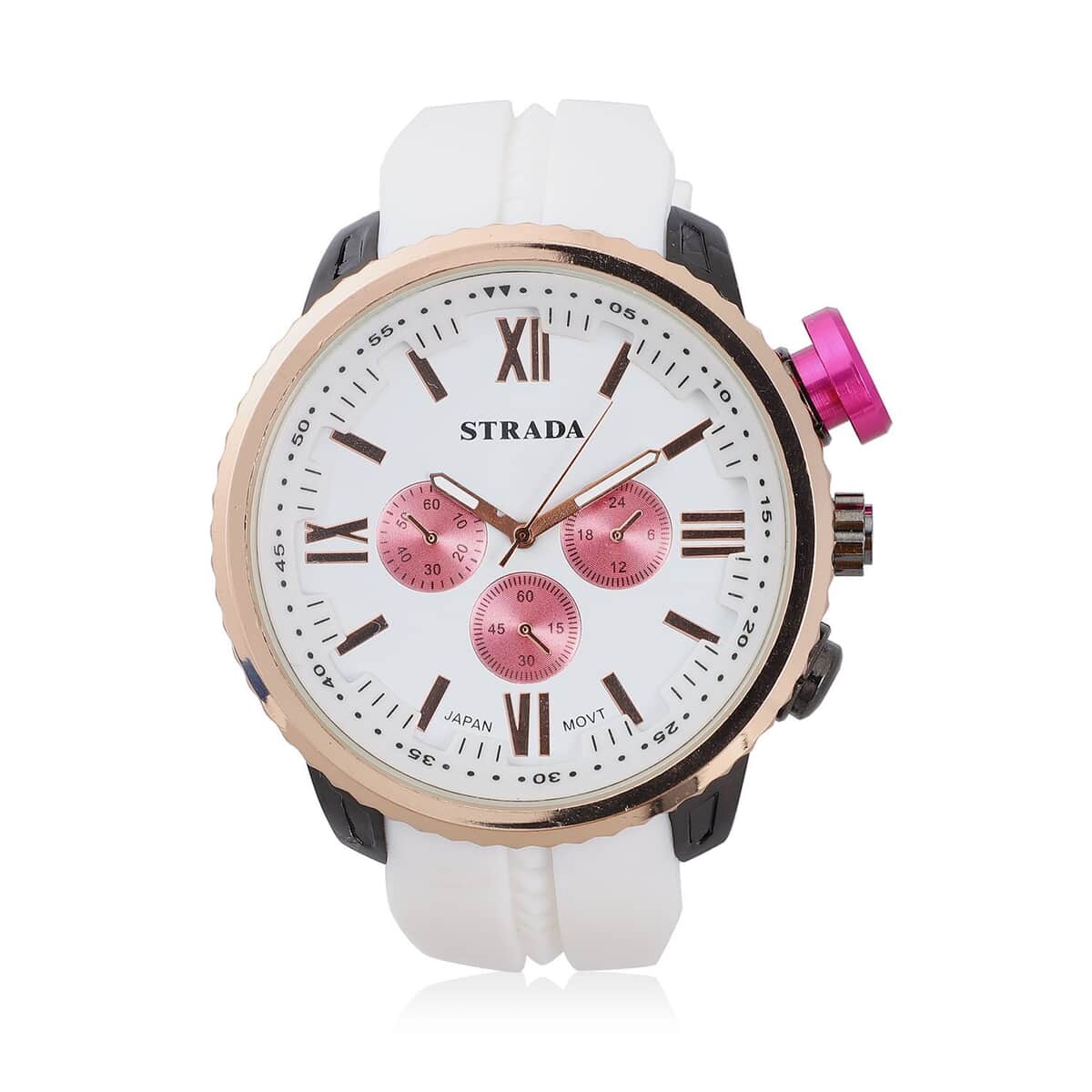 Strada Japanese Movement Peach false Button Dial Watch in White Silicone Strap (25.90 mm) (6-7.5 Inches) image number 0