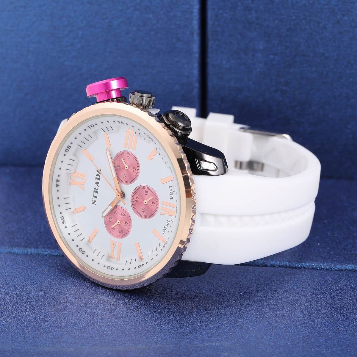 Strada Japanese Movement Peach false Button Dial Watch in White Silicone Strap (25.90 mm) (6-7.5 Inches) image number 1