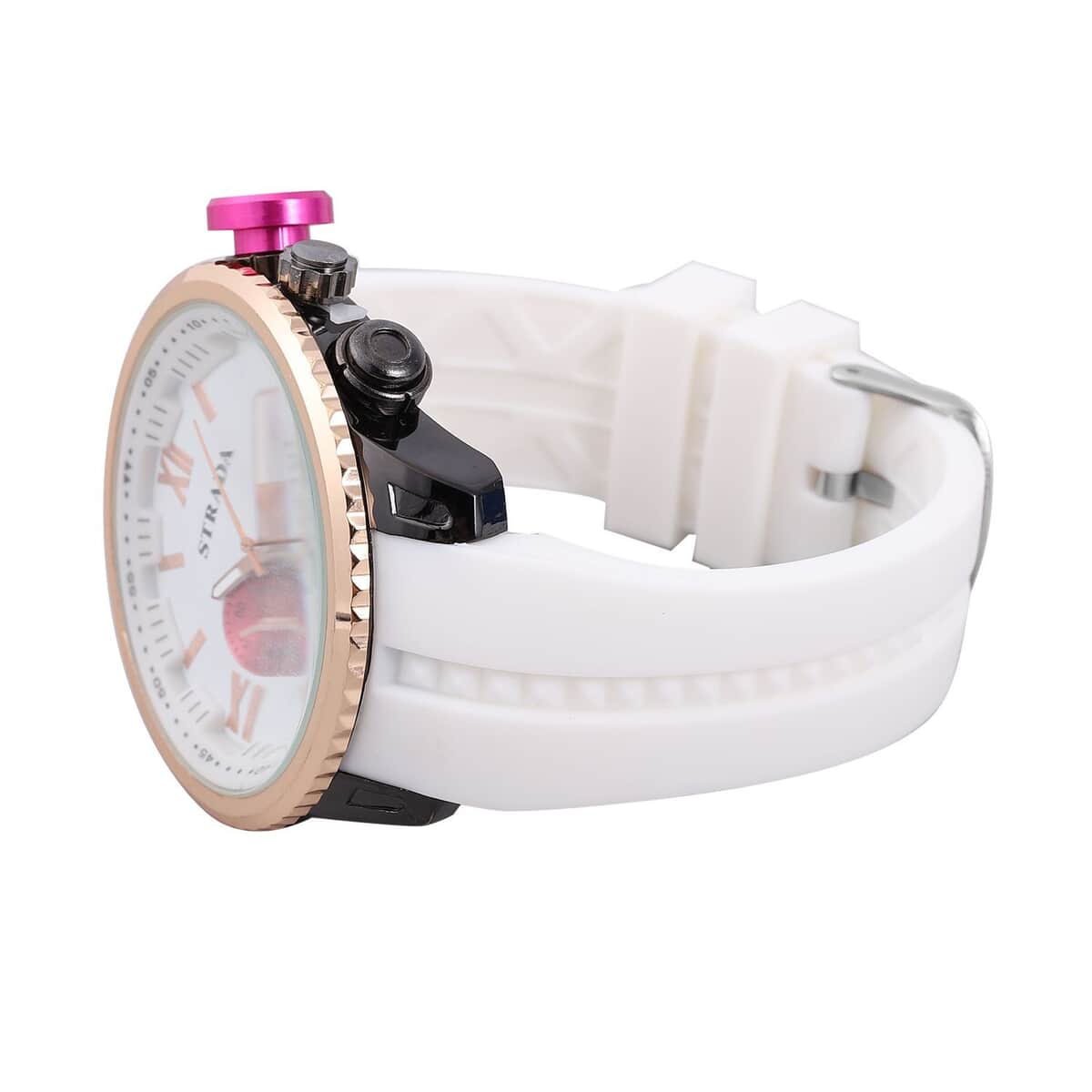 Strada Japanese Movement Peach false Button Dial Watch in White Silicone Strap (25.90 mm) (6-7.5 Inches) image number 4