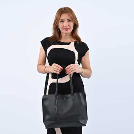 Passage Black Women's Soft Faux Leather Tote Shoulder Bag with Tassel image number 1