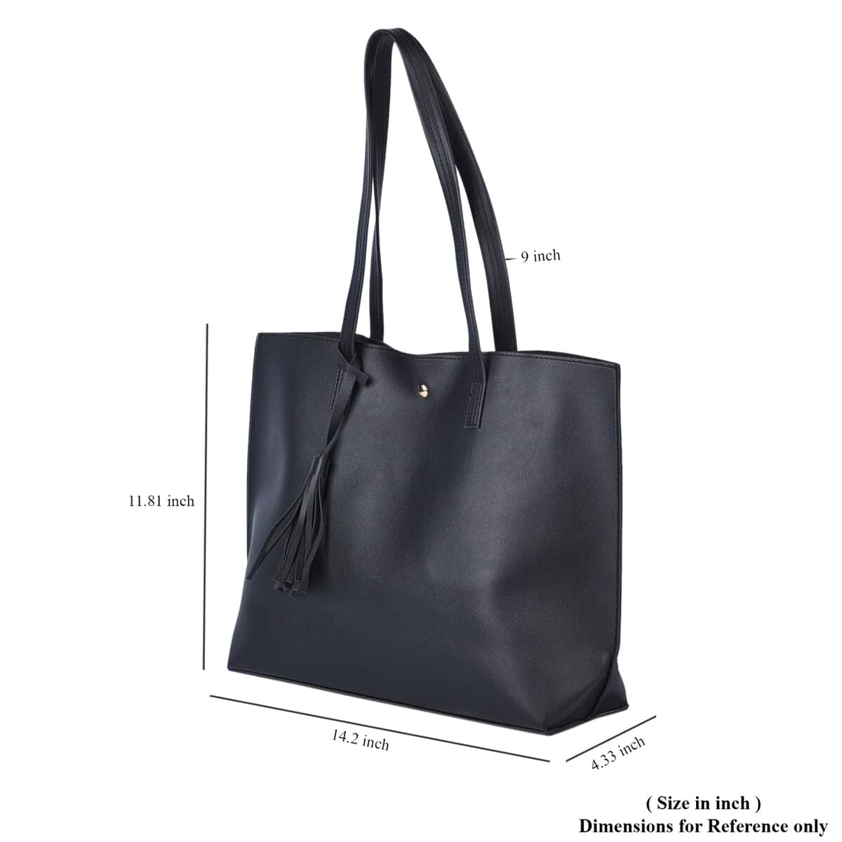 Passage Black Women's Soft Faux Leather Tote Shoulder Bag with Tassel image number 6