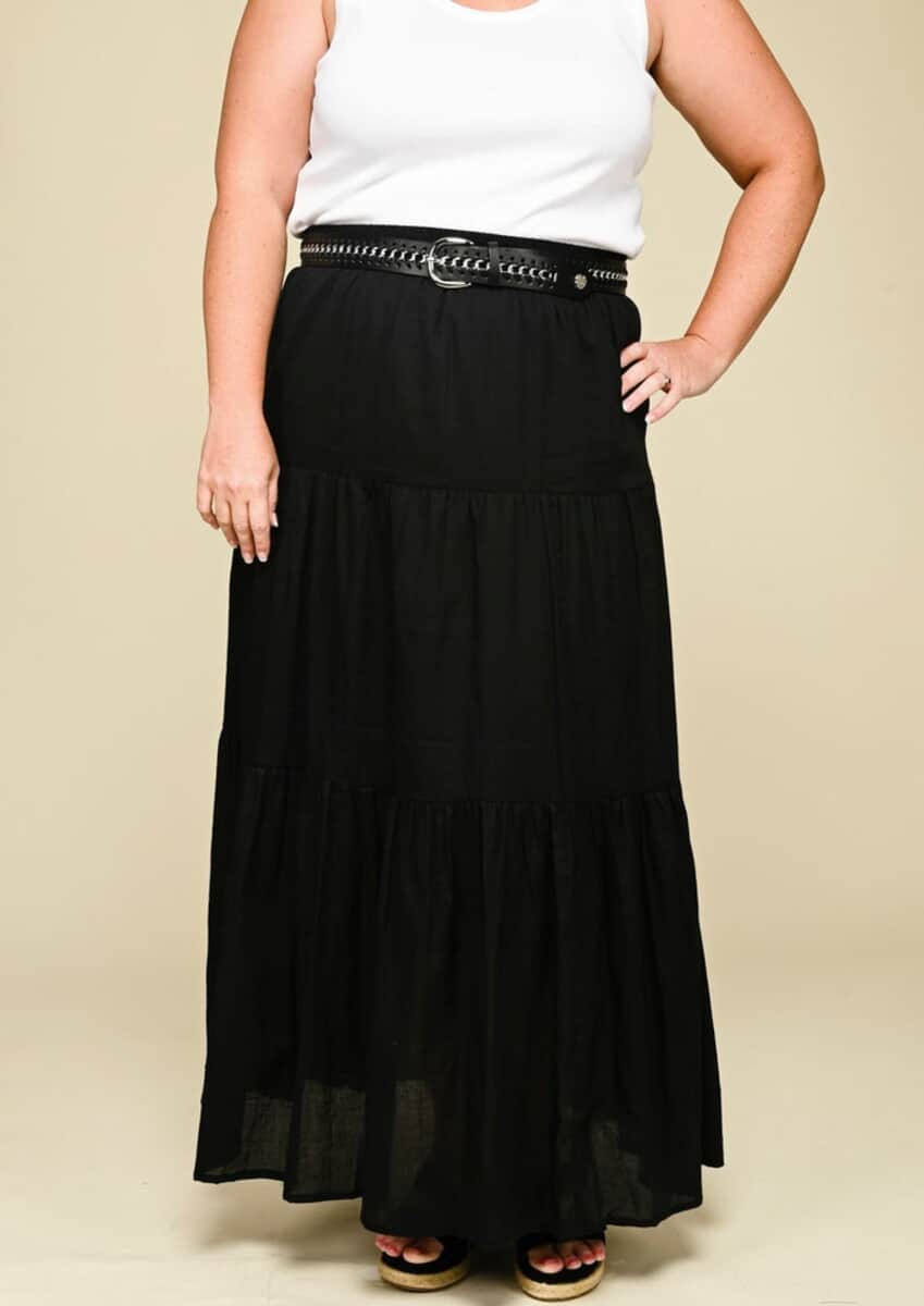 Tamsy Black 100% Cotton Voile 3 Tier Skirt wit Elasticity Waist - L image number 3