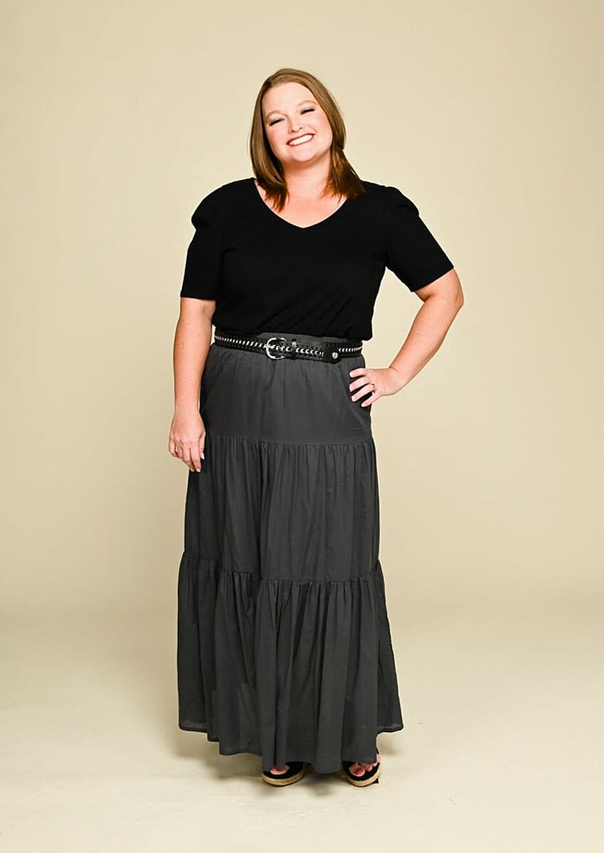 Tamsy Gray 100% Cotton Voile 3 Tier Skirt with Elasticity Waist image number 0