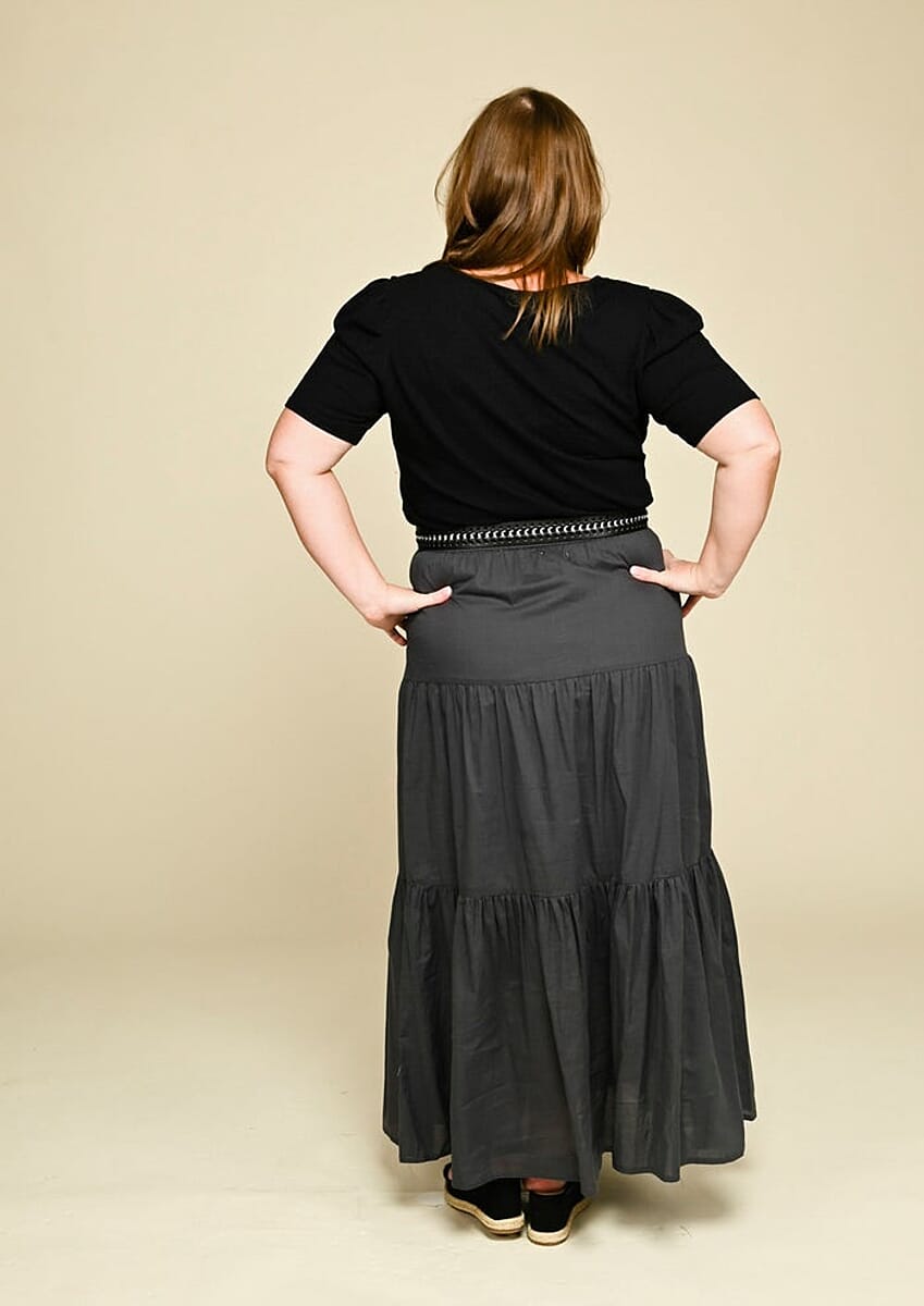 Tamsy Gray 100% Cotton Voile 3 Tier Skirt with Elasticity Waist image number 1