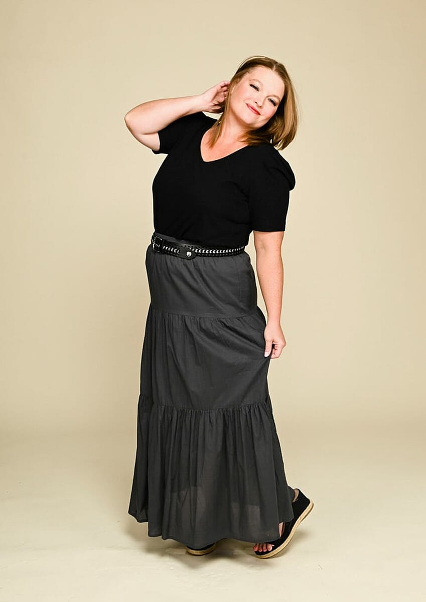 Tamsy Gray 100% Cotton Voile 3 Tier Skirt with Elasticity Waist image number 2