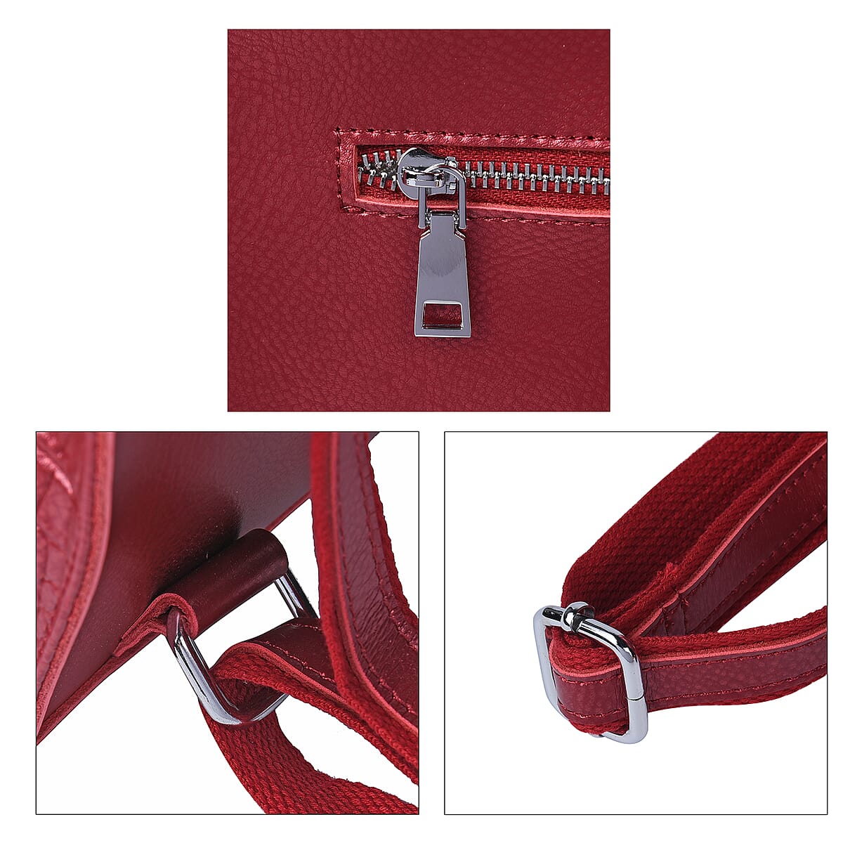 Metallic Wine Red Genuine Leather Crocodile Embossed Pattern Backpack with 37 Adjustable Shoulder Strap image number 5