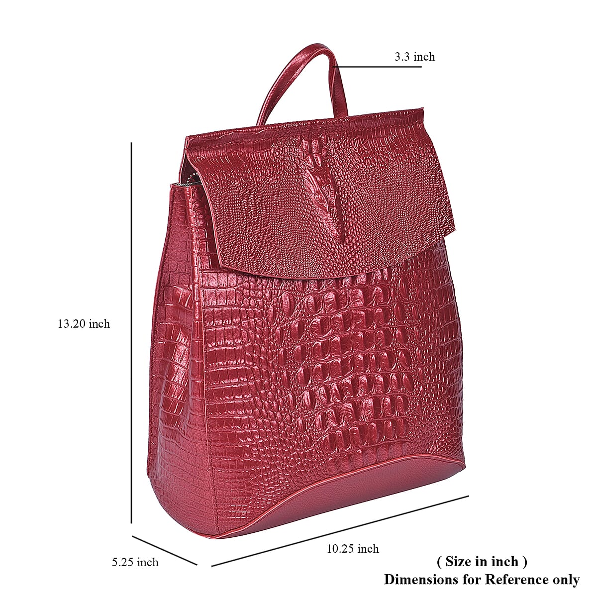 Metallic Wine Red Genuine Leather Crocodile Embossed Pattern Backpack with 37 Adjustable Shoulder Strap image number 6