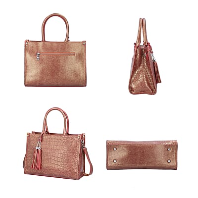 Metallic Brown Crocodile Pattern Genuine Leather Convertible Bag with Detachable Shoulder Strap , Leather Handbag , Crossbody Bag , Purse , Leather Bag for Women