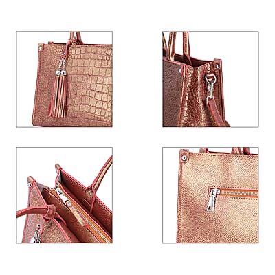 Metallic Brown Crocodile Pattern Genuine Leather Convertible Bag with Detachable Shoulder Strap , Leather Handbag , Crossbody Bag , Purse , Leather Bag for Women