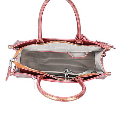 Metallic Brown Crocodile Pattern Genuine Leather Convertible Bag with Detachable Shoulder Strap , Leather Handbag , Crossbody Bag , Purse , Leather Bag for Women