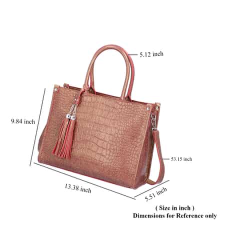 Metallic Brown Crocodile Pattern Convertible Tote Bag