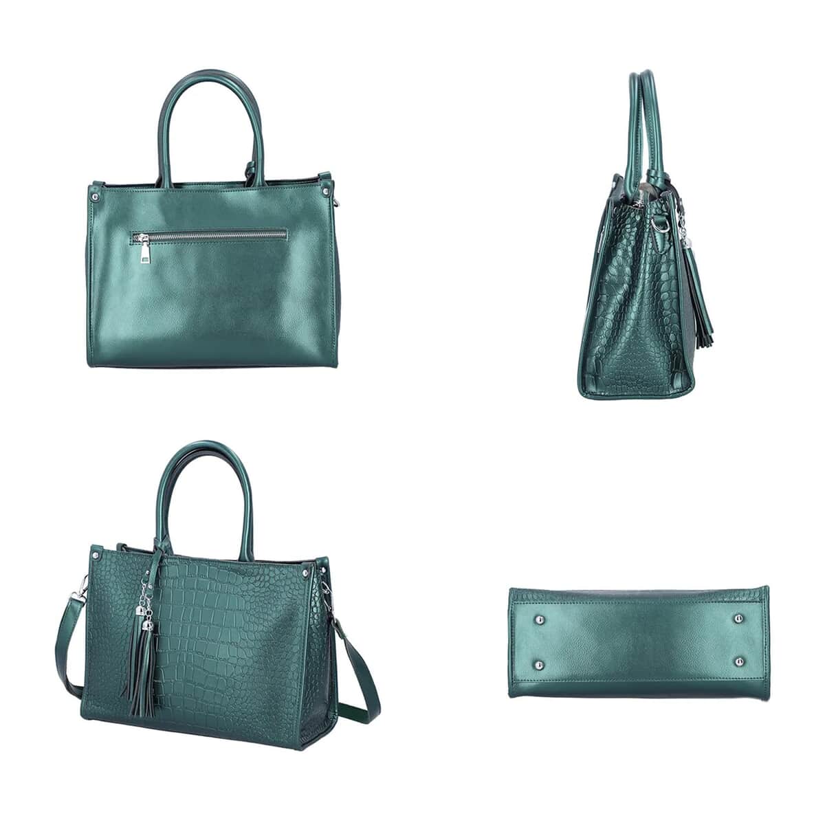 Green Crocodile Pattern Genuine Leather Convertible Bag with Detachable Shoulder Strap, Leather Handbag, Crossbody Bag, Purse, Leather Bag for Women image number 5