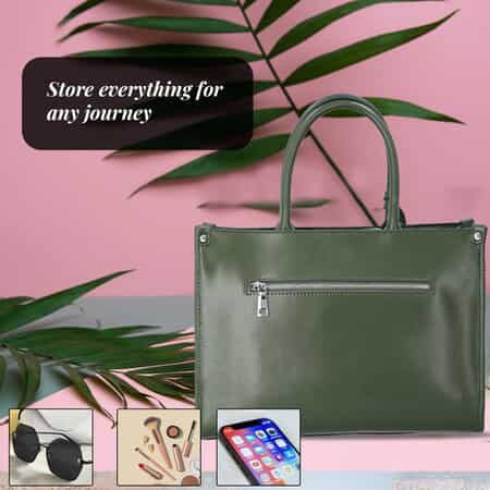 Shop LC Hong Kong Closeout Collection Green Genuine Leather Crossbody Bag  with Set of 2 Woven Leather Strap Zipper Closure Adjustable Strap Women