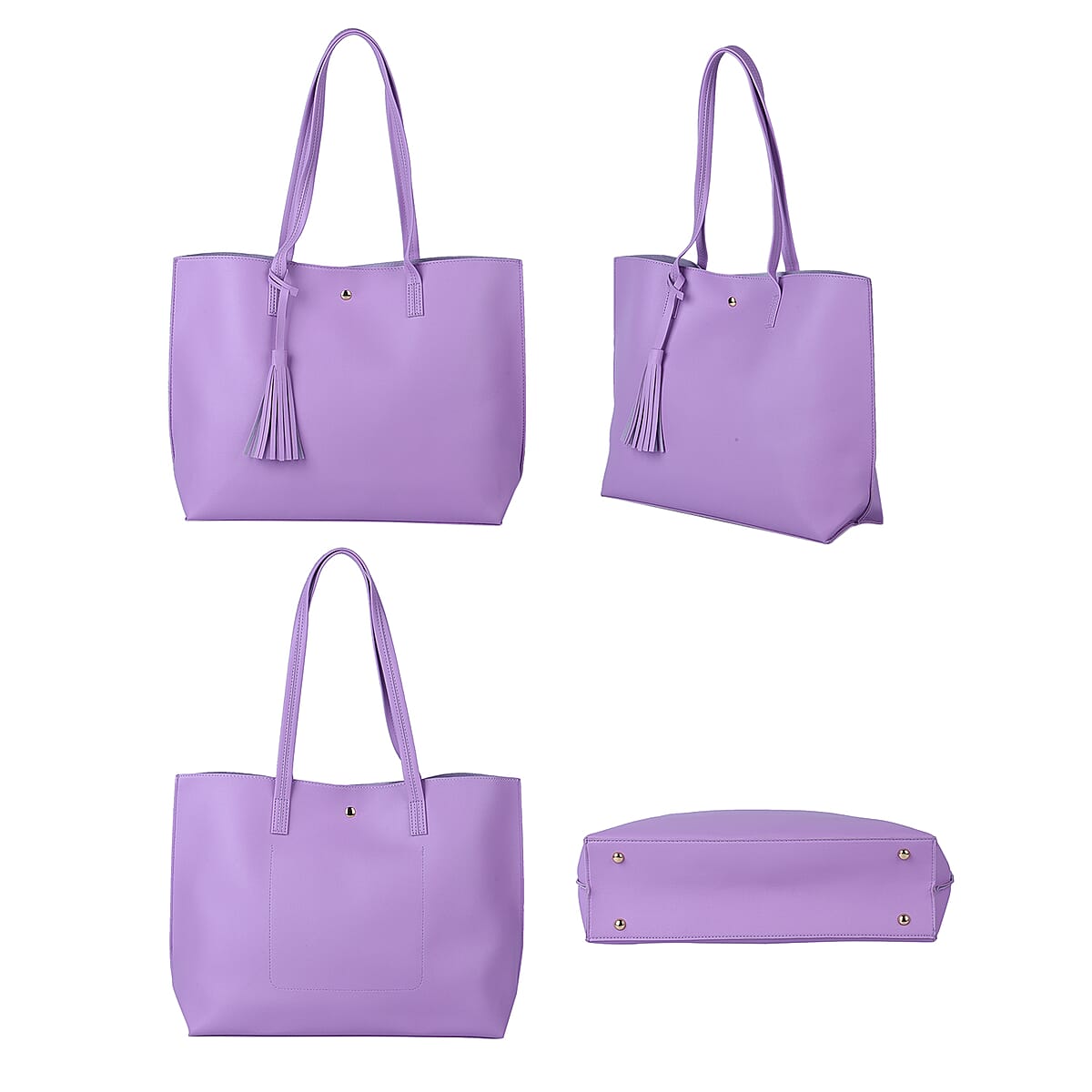 Passage Purple Women's Soft Faux Leather Tote Shoulder Bag with Tassel image number 2
