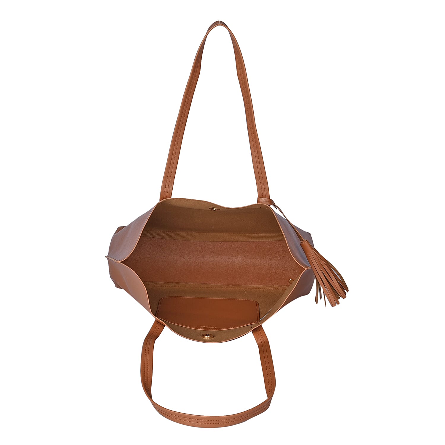 Passage Tan Women's Soft Faux Leather Tote Shoulder Bag with Tassel