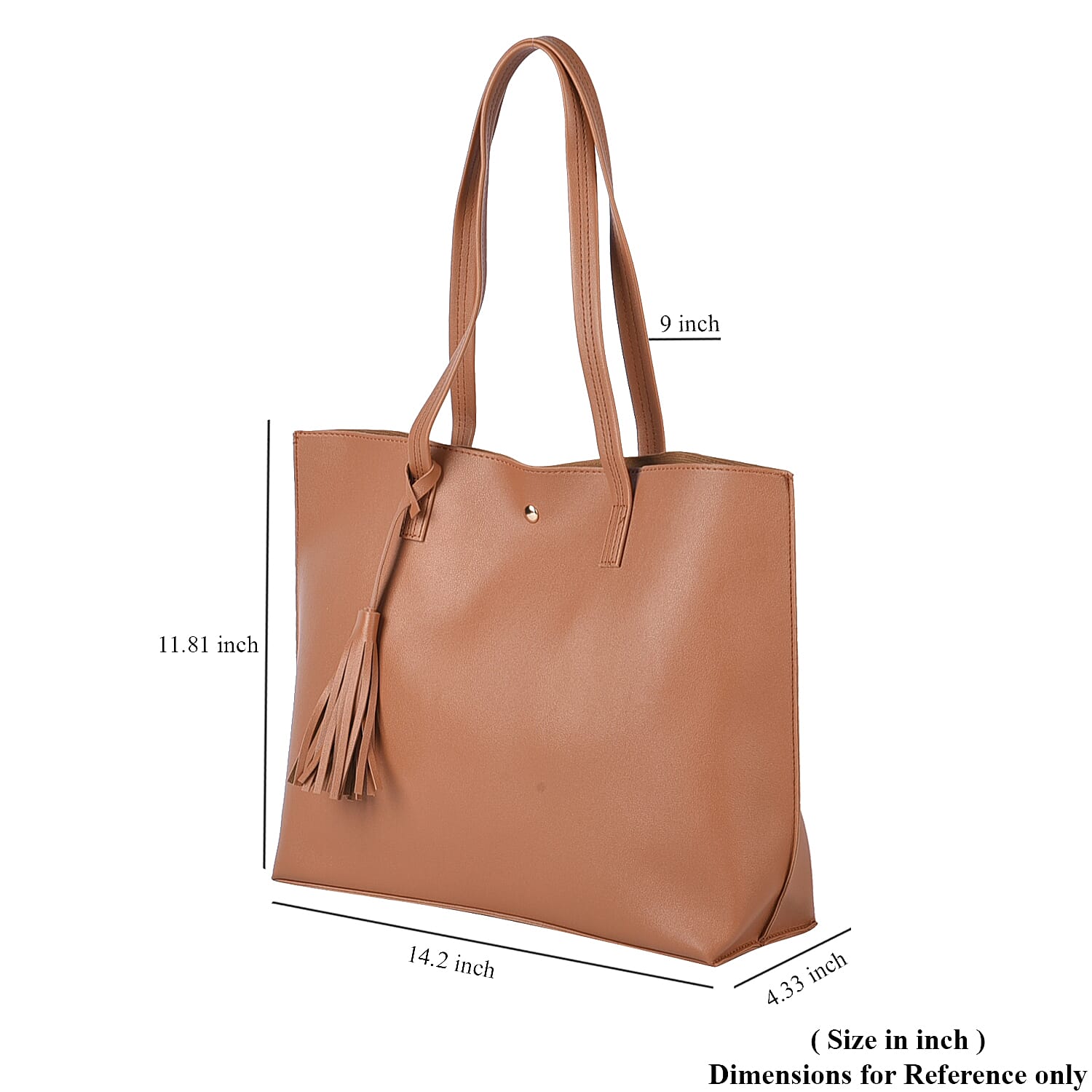 Passage Tan Women's Soft Faux Leather Tote Shoulder Bag with Tassel
