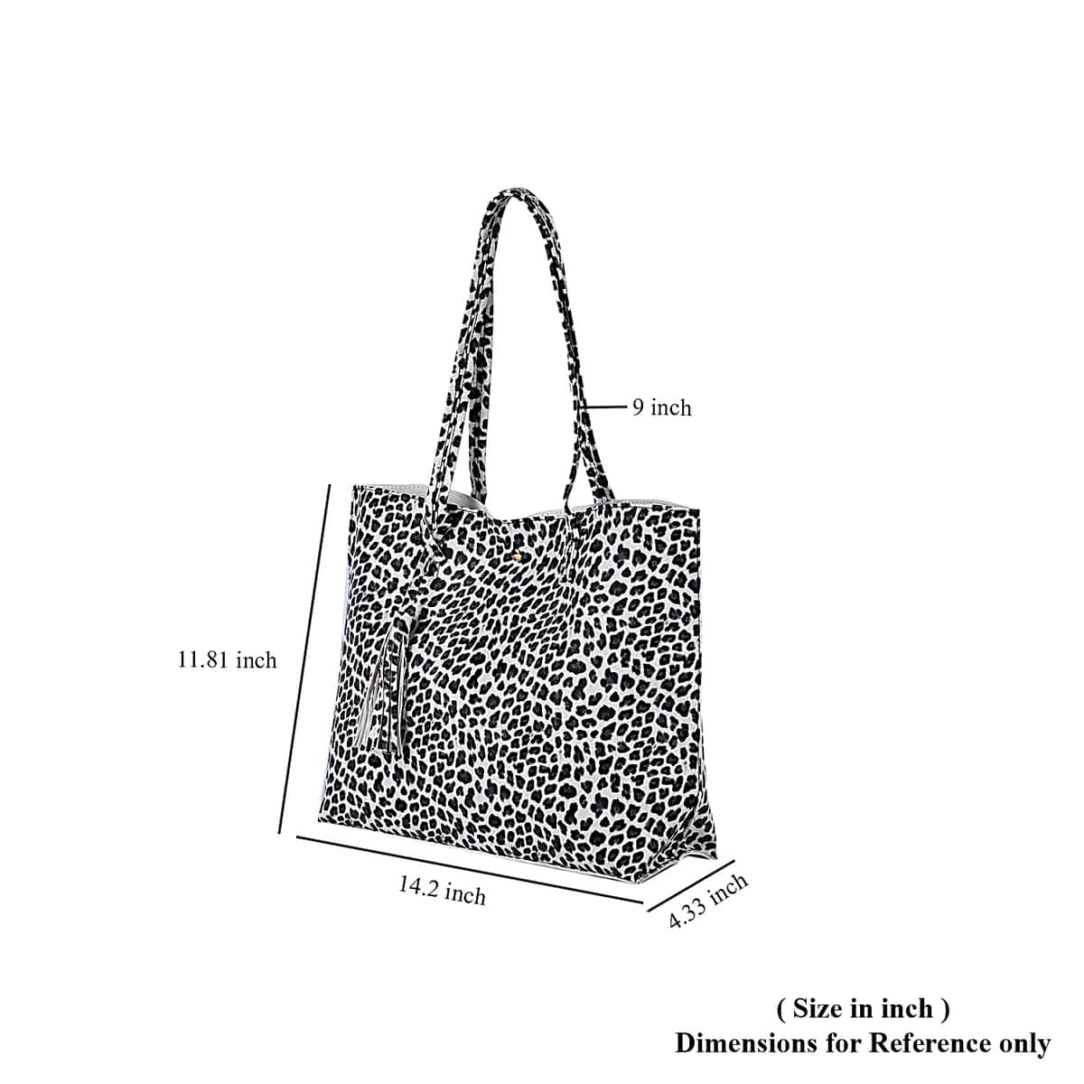 PASSAGE Black Leopard Pattern Faux Leather Tote Bag (14.2"x4.33"x11.81") with Handle Drop (9") image number 6