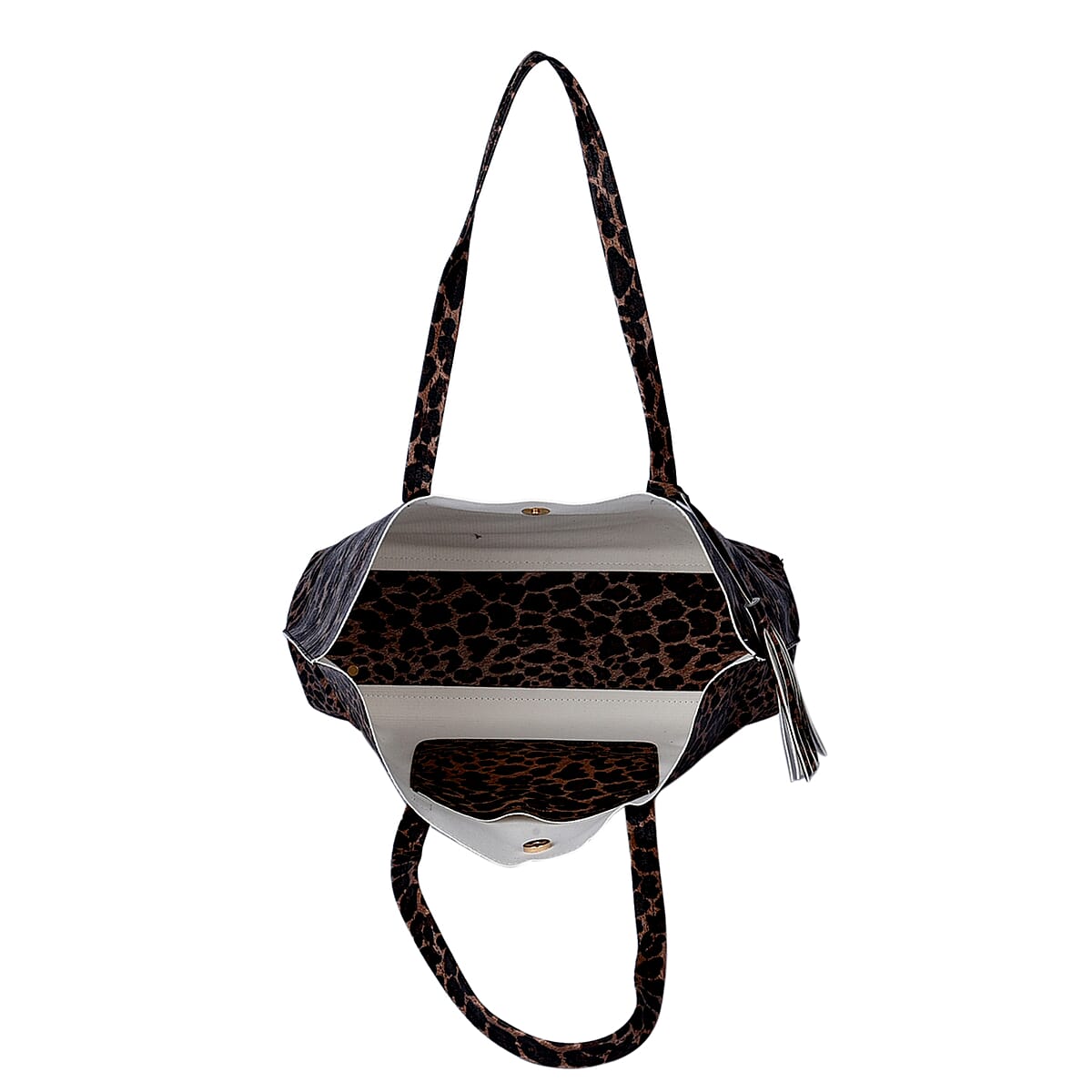 Passage Brown Leopard Pattern Faux Leather Tote Bag with Handle Drop image number 3