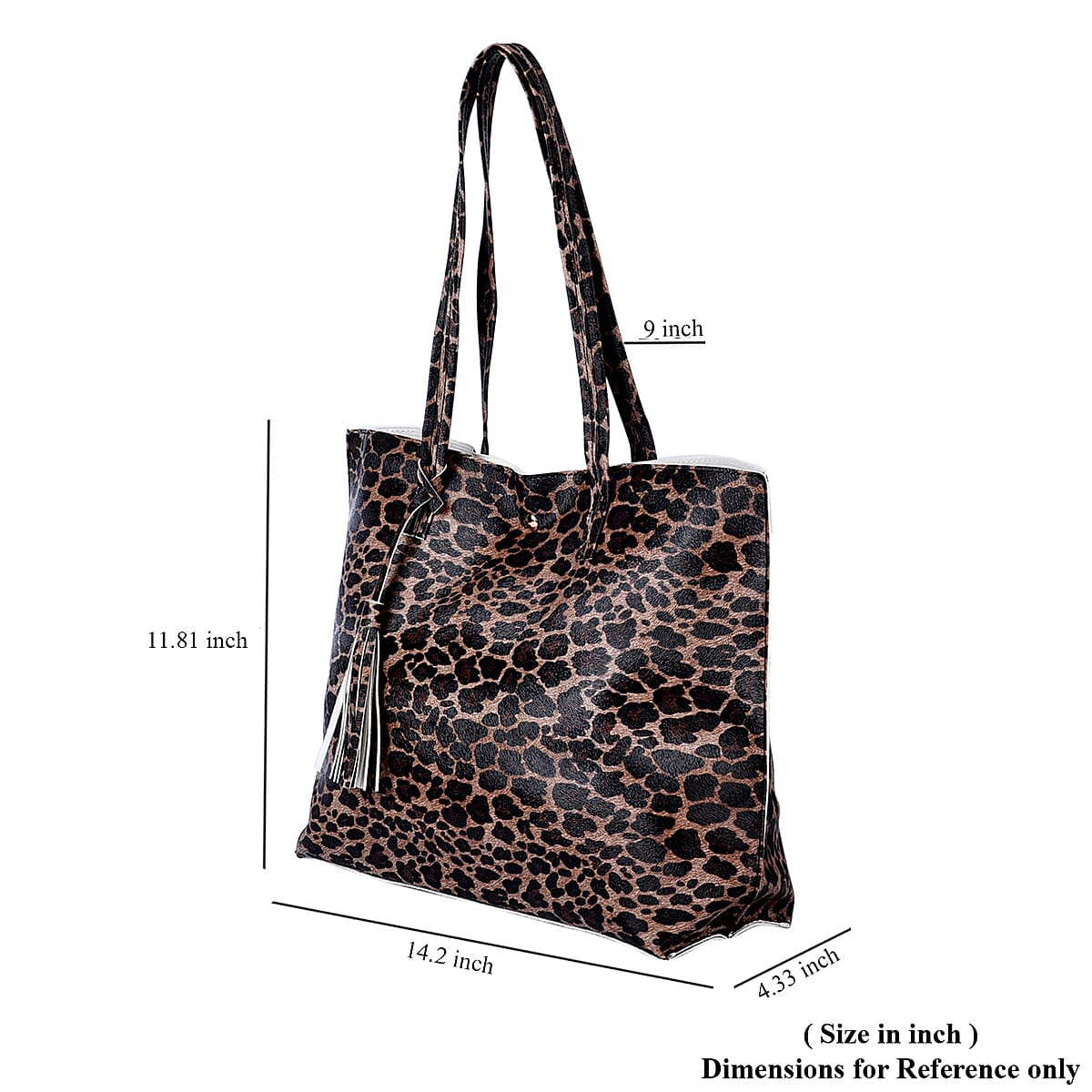 Passage Brown Leopard Pattern Faux Leather Tote Bag with Handle Drop image number 6