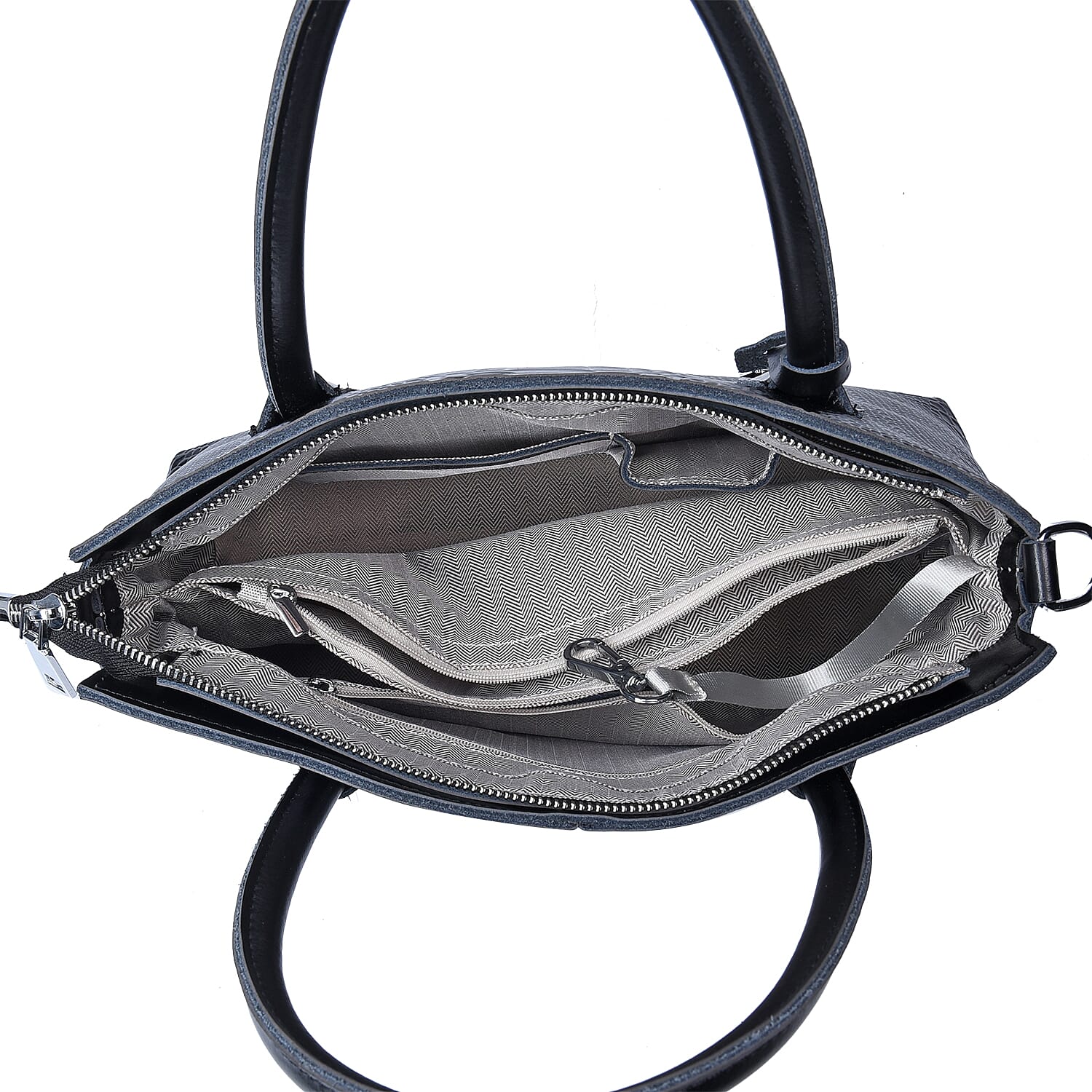 Black Genuine Leather Snakeskin Embossed Convertible Bag with Detachable Shoulder Strap