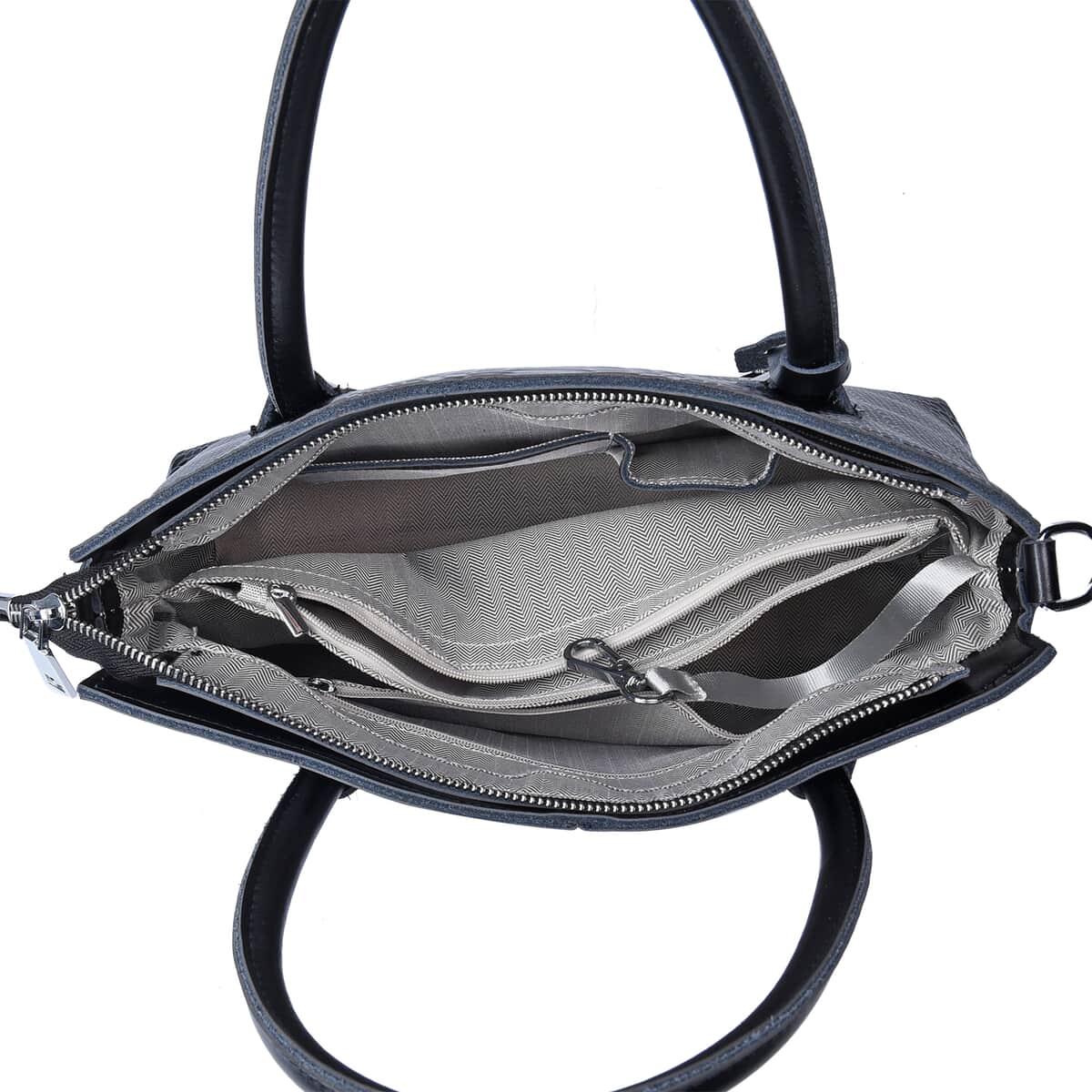 Black Genuine Leather Snakeskin Pattern Convertible Bag (13.38"x5.51"x9.84") with Detachable Shoulder Strap image number 4