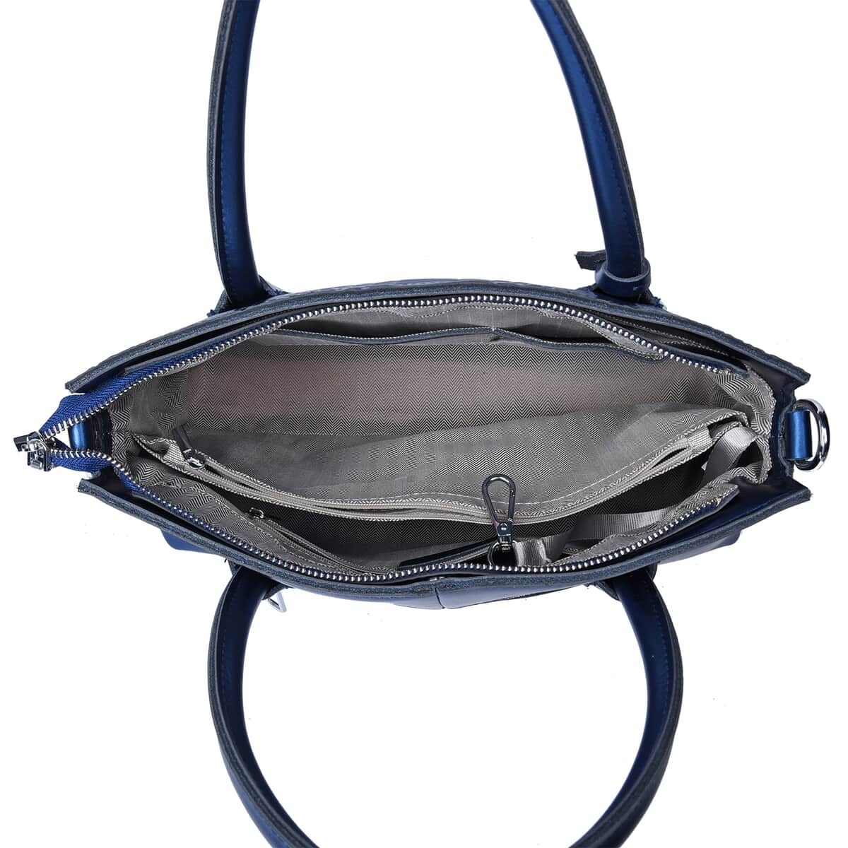 Metallic Blue Genuine Leather Snakeskin Embossed Convertible Bag with Detachable Shoulder Strap image number 4