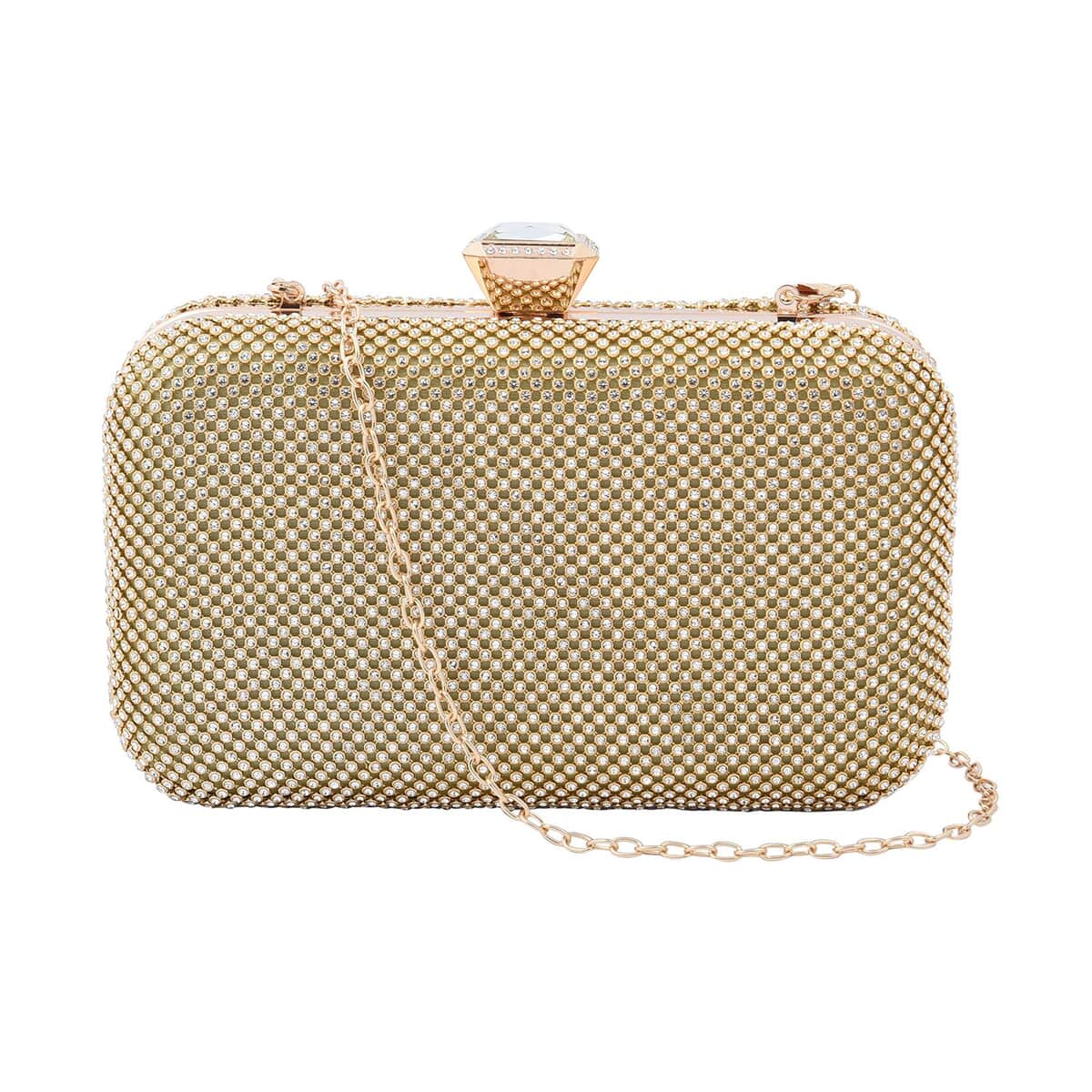 Gold Color Crystal Clutch Bag with 47 Inches Chain Strap image number 0